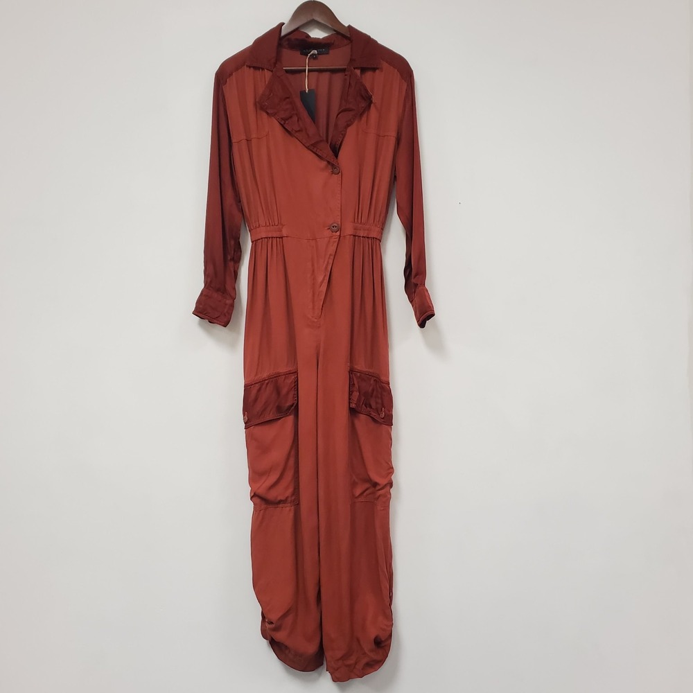 Burning Torch Anthropologie Womens Nomad Jumpsuit Size S Red Cargo Wide Leg